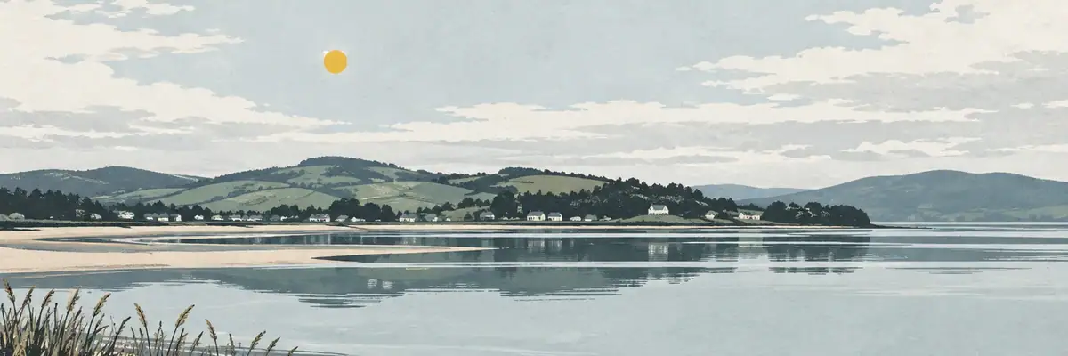 Screen-print illustration of Aparima Estuary, Riverton