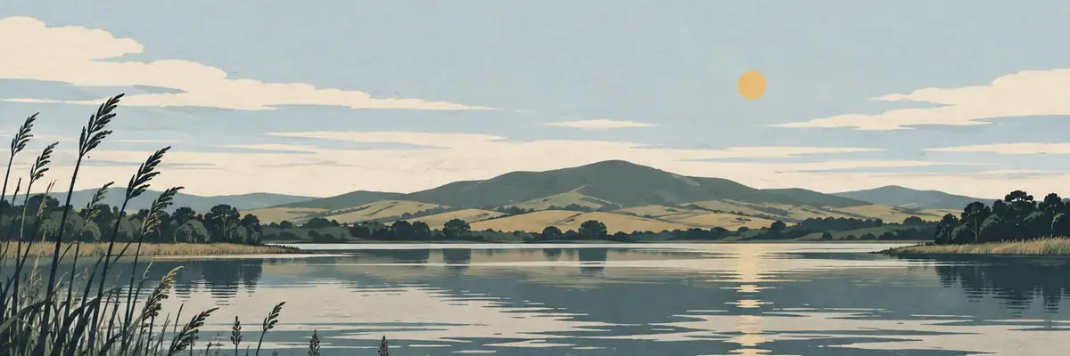 Screen-print illustration of Lake Horowhenua, Levin