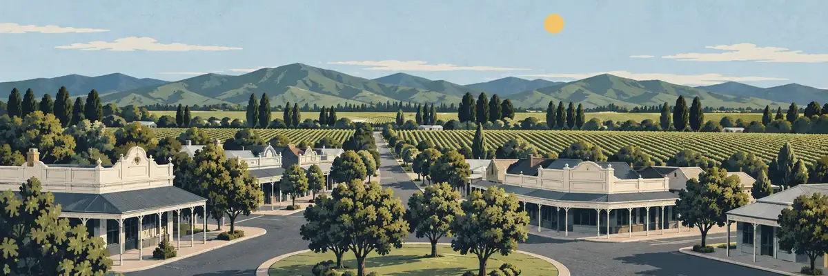 Screen-print illustration of Martinborough village square
