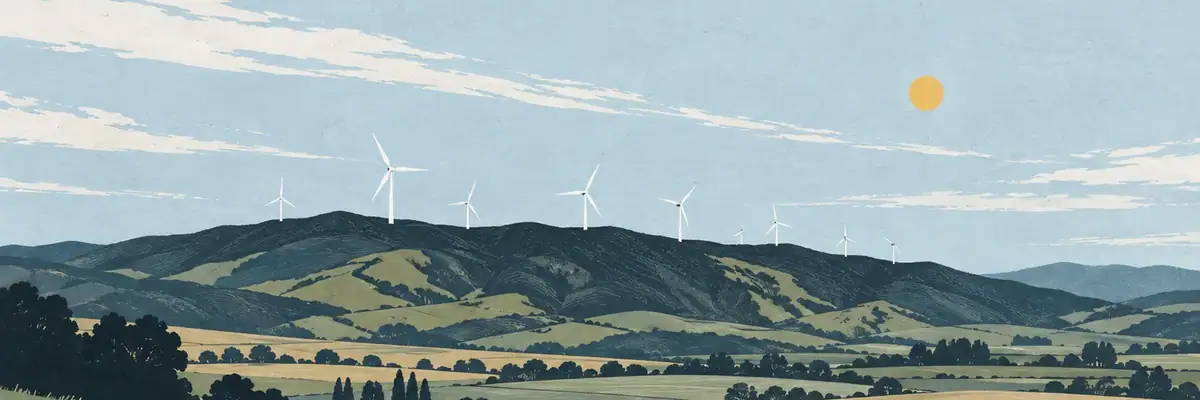 Screen-print illustration of Te Āpiti Wind Farm, Woodville