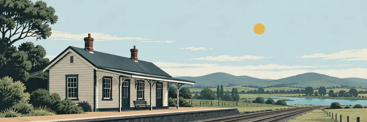 Screen-print illustration of Shannon Railway Station