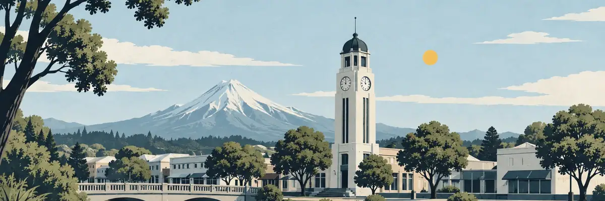 Screen-print illustration of the central Stratford clock tower