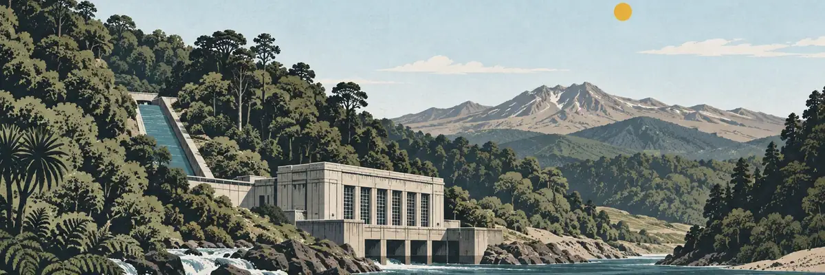 Screen-print illustration of Raetihi Power Station