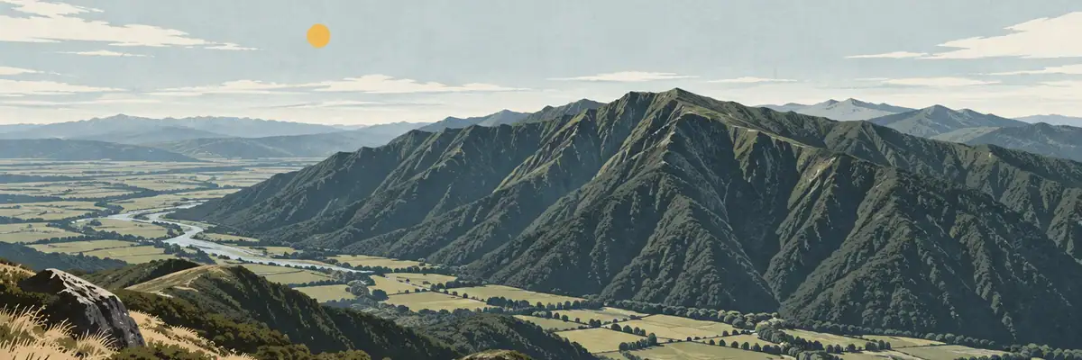 Screen-print illustration of the Ruahine Range skyline, Manawatū District